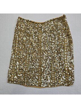 Vintage Scala Sequined Silk Mini Skirt Women Size 6 Gold Party Cocktail